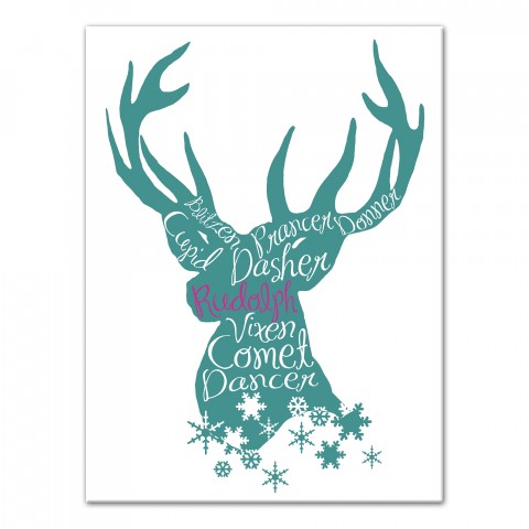 Modern Teal Reindeer 12x16 Canvas Wall Art