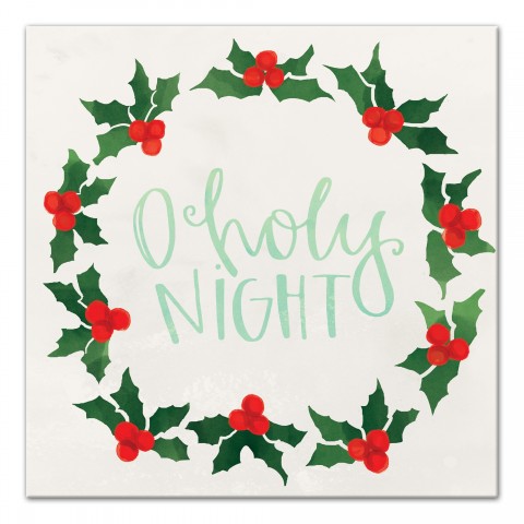 O Holy Night Holly Wreath 20x20 Canvas Wall Art
