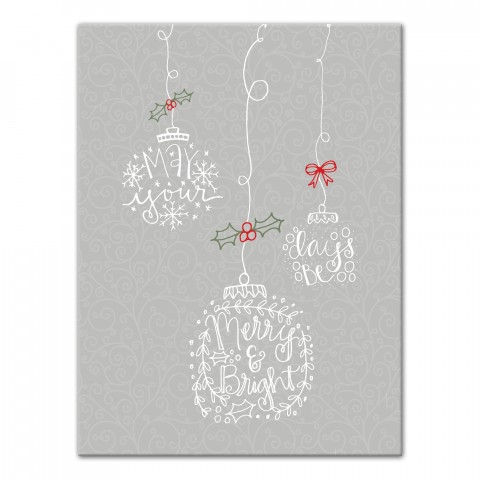 Merry and Bright Christmas Ornaments 18x24 Canvas Wall Art