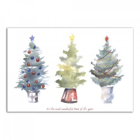 Three Watercolor Christmas Trees 36x24 Canvas Wall Art