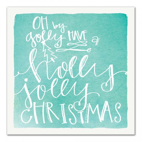 Teal Holly Jolly Christmas 16x16 Canvas Wall Art