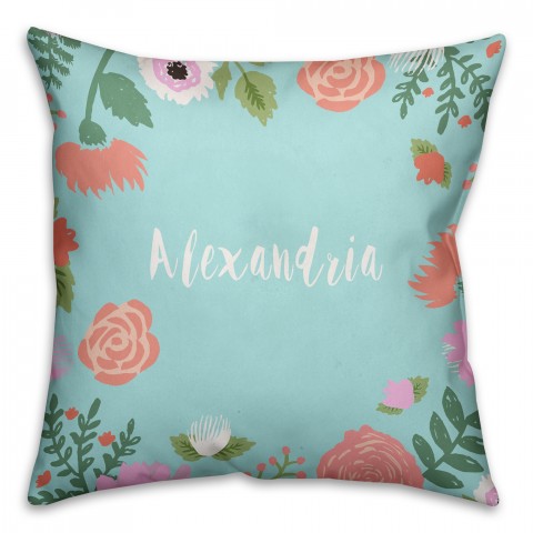 Floral Wreath 16x16 Personalized Throw Pillow