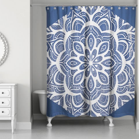 Blue Ornamental Hexagon 71x74 Shower Curtain