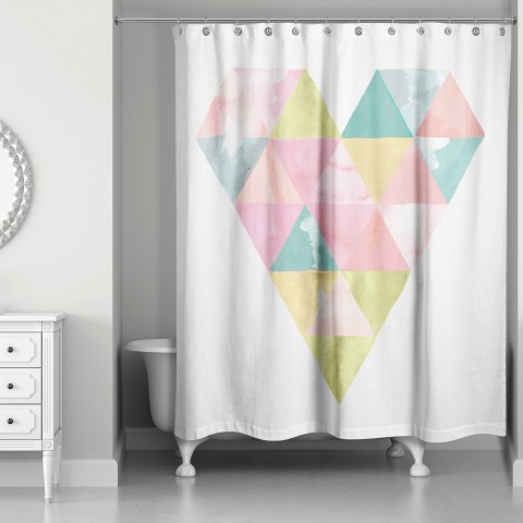 Triangle Watercolor Heart 71x74 Shower Curtain