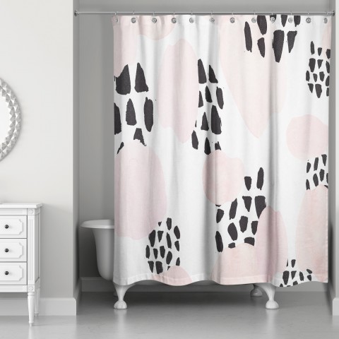 Watercolor Blush and Black Dabs 71x74 Shower Curtain