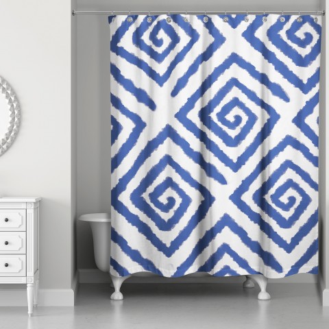 Indigo Watercolor Geo 71x74 Shower Curtain
