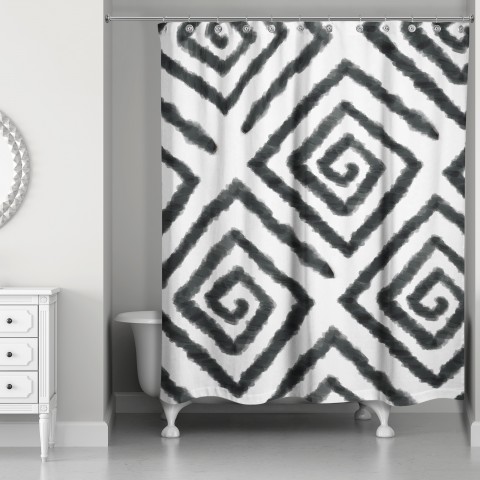 Black Watercolor Geo 71x74 Shower Curtain
