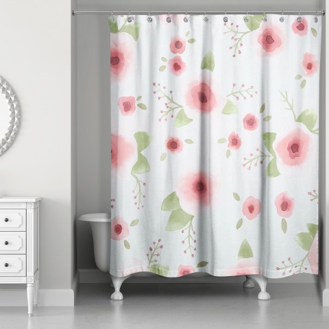 Pink Watercolor Florals 71x74 Shower Curtain