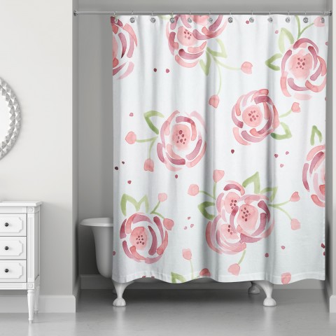 Watercolor Roses 71x74 Shower Curtain