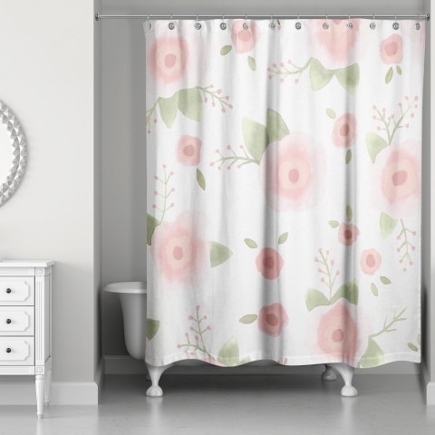 Light Pink Watercolor Florals 71x74 Shower Curtain
