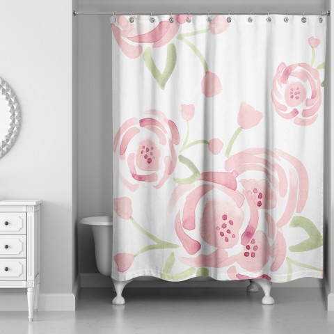 Large Watercolor Roses 71x74 Shower Curtain