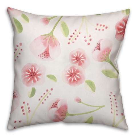 Light Watercolor Buds 16x16 Throw Pillow