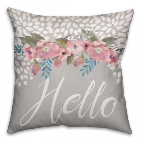 Floral Hello 16x16 Throw Pillow