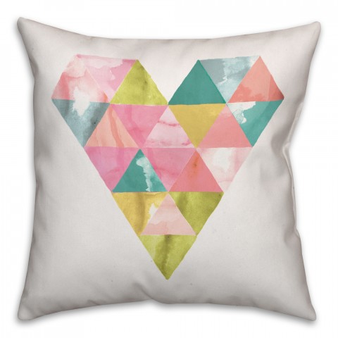 Triangle Watercolor Heart 16x16 Throw Pillow