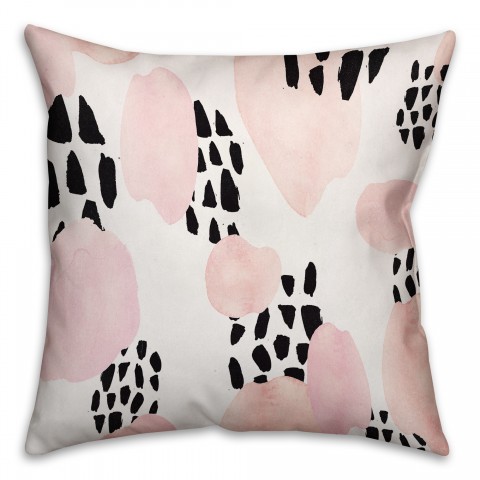 Watercolor Blush and Black Dabs 16x16 Throw Pillow