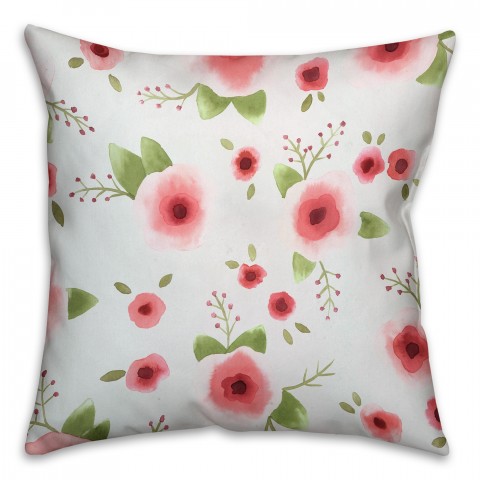 Pink Watercolor Florals 16x16 Throw Pillow