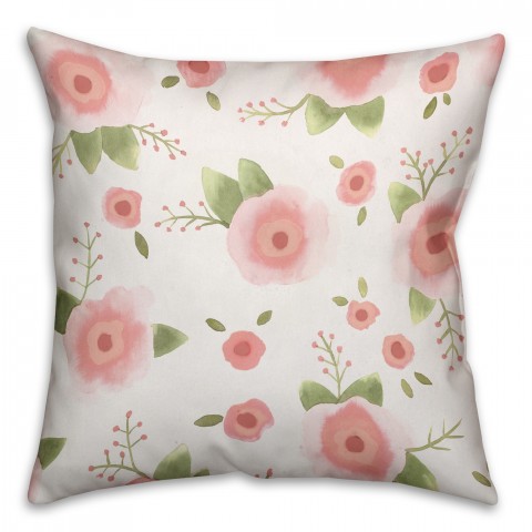 Light Pink Watercolor Florals 16x16 Throw Pillow