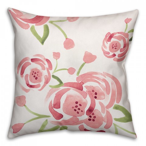 Large Watercolor Roses 16x16 Throw Pillow