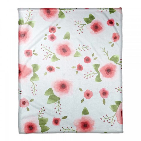 Pink Watercolor Florals Throw Blanket