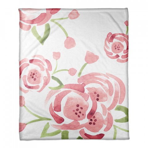 Large Watercolor Roses Throw Blanket