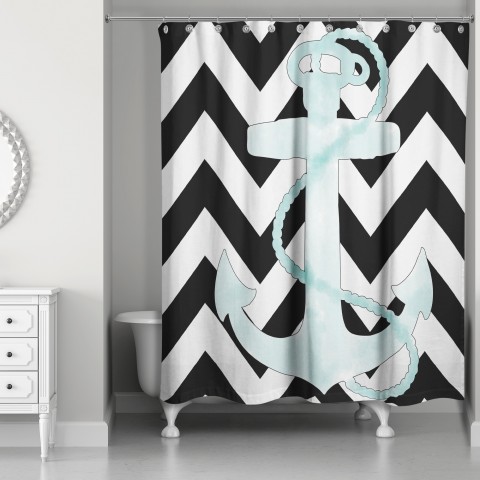 Chevron Anchor 71x74 Shower Curtain