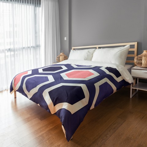 Coral Cobalt Geo Duvet Cover
