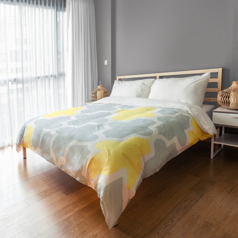 Yellow And Grey Quatrefoil Duvet Cover