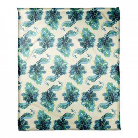 Peacock Prance 50x60 Throw Blanket