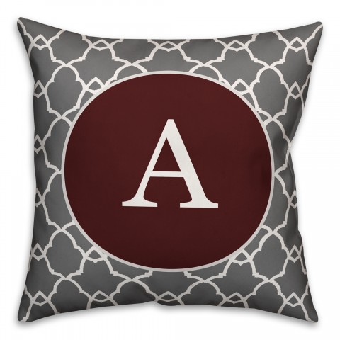 Gray and Maroon Monogram 18x18 Faux Suede Throw Pillow