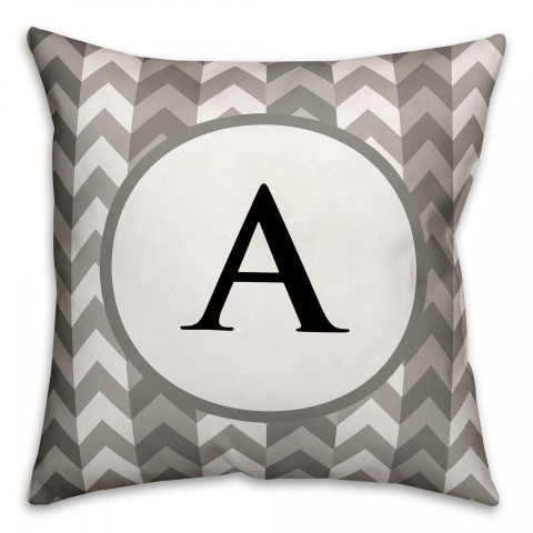 Gray Chevron Monogram 18x18 Faux Suede Throw Pillow