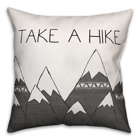 Gray Mountains Take a Hike 18x18 Faux Suede Throw Pillow