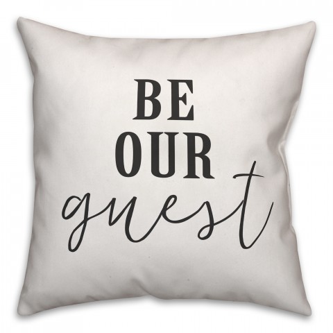 Be Our Guest Black and White 18x18 Faux Suede Throw Pillow