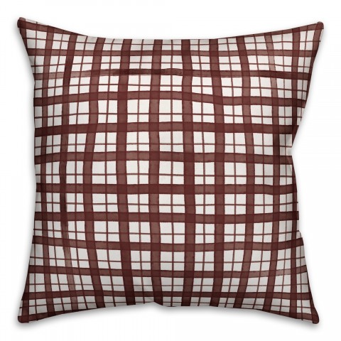 Red and White Plaid 18x18 Faux Suede Throw Pillow