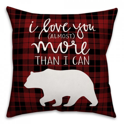 Red and Black Buffalo Plaid Bear Quote 18x18 Faux Suede Throw Pillow