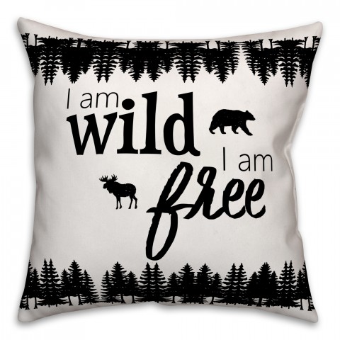 Black and White Wild and Free Forest 18x18 Faux Suede Throw Pillow