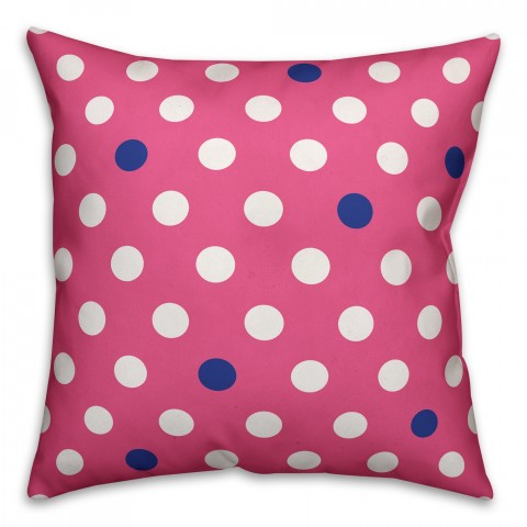 Preppy Pink and Navy Polka Throw Pillow