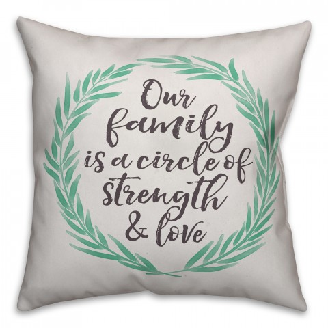 Our Family Quote Green Wreath 18x18 Faux Suede Throw Pillow