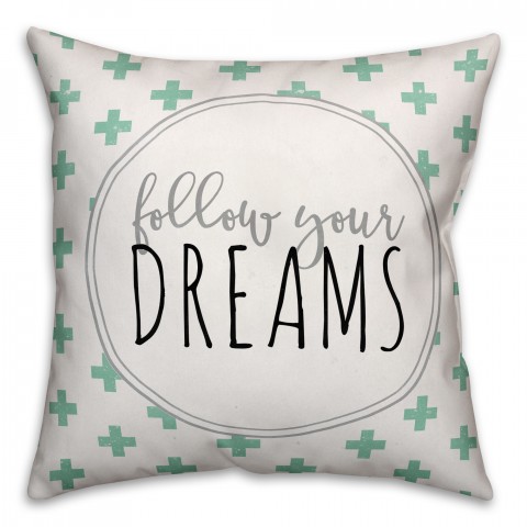 Follow Your Dreams Green Swiss Crosses 18x18 Faux Suede Throw Pillow