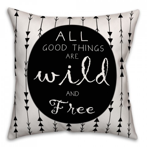 Wild and Free Black and White Quote 18x18 Faux Suede Throw Pillow