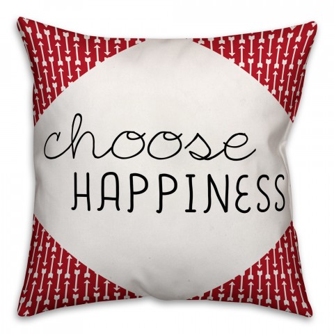Choose Happiness Quote Red Arrows Pattern 18x18 Faux Suede Throw Pillow
