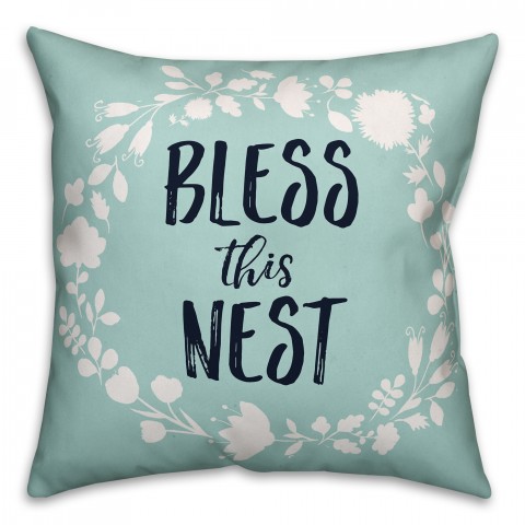 Bless This Nest Blue 18x18 Faux Suede Throw Pillow