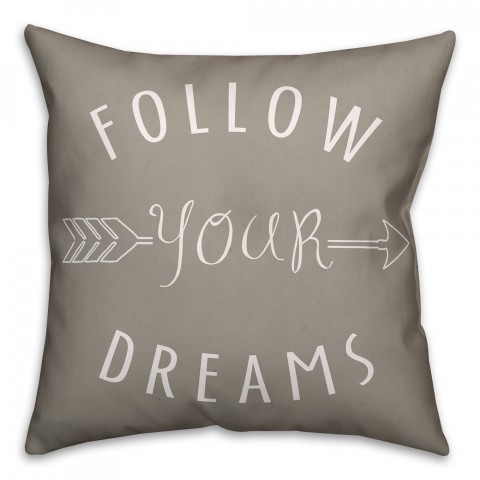 Gray and White Follow Your Dreams 18x18 Faux Suede Throw Pillow