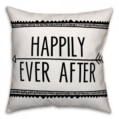 Happily Ever After Black and White 18x18 Faux Suede Throw Pillow