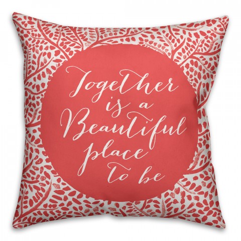 A Beautiful Place Together Coral 18x18 Faux Suede Pillow