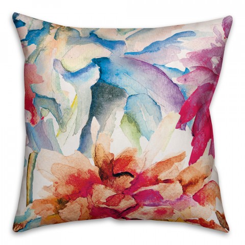 Bright Watercolor Floral 18x18 Faux Suede Pillow