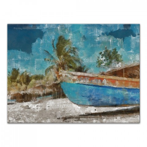 Rustic Blue Boat 40x30 Canvas
