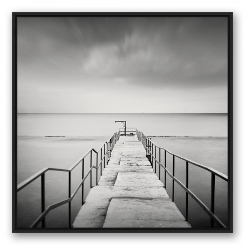 Black and White Pier 36x36 Black Floating Frame Canvas