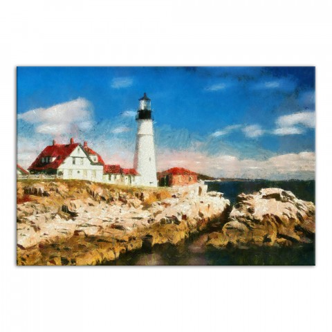 Lighthouse on Rocky Coast 36x24 Canvas