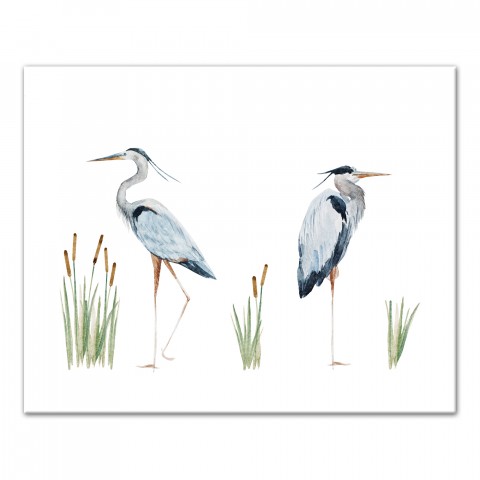 Watchful Watercolor Herons 30x24 Canvas