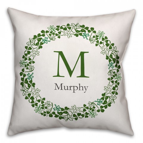 Family Clover Wreath 18x18 Personalized Throw Pillow